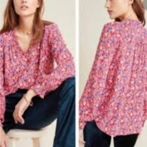 Maeve By Anthropologie Floral Marisol Ruffled Blouse